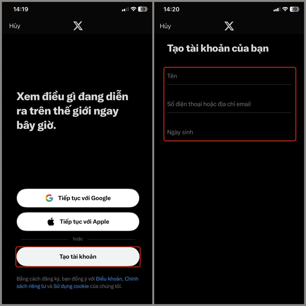 Chọn một trong 3 cách để đăng nhập hoặc tạo mới