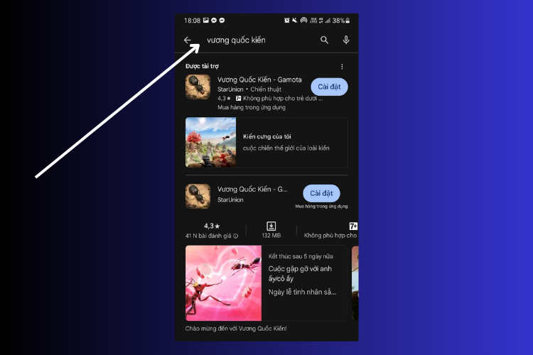 Vào CH Play và tìm từ khóa Vương Quốc Kiến