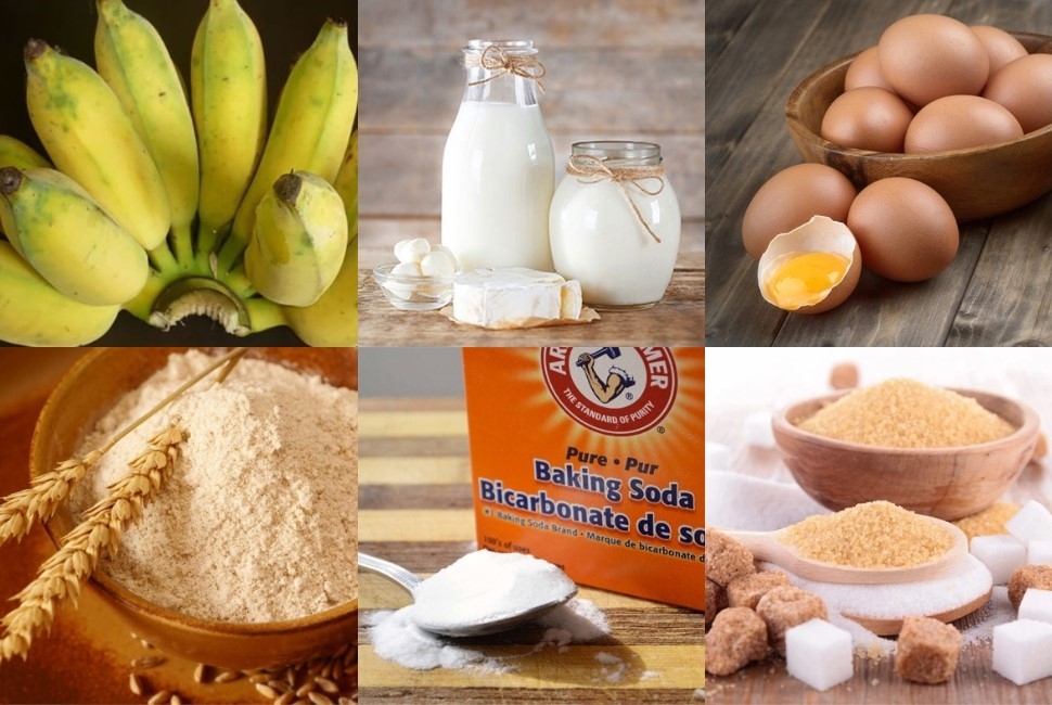 Nguyên liệu làm bánh chuối hấp sữa tươi với bột mì