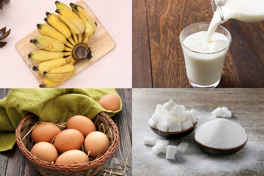 Nguyên liệu làm bánh chuối hấp sữa tươi không bột mì