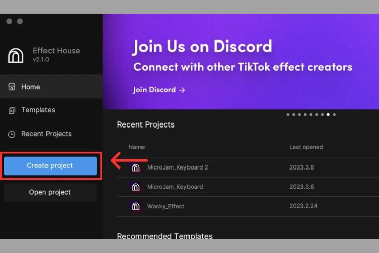 Bấm vào nút "Create Project"