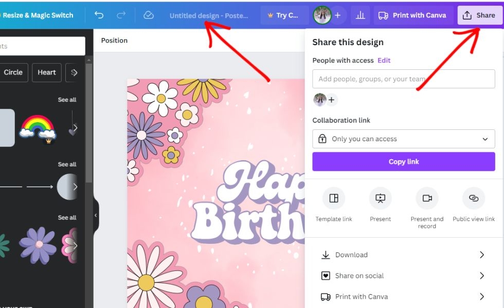 đặt tên và share thiết kế canva