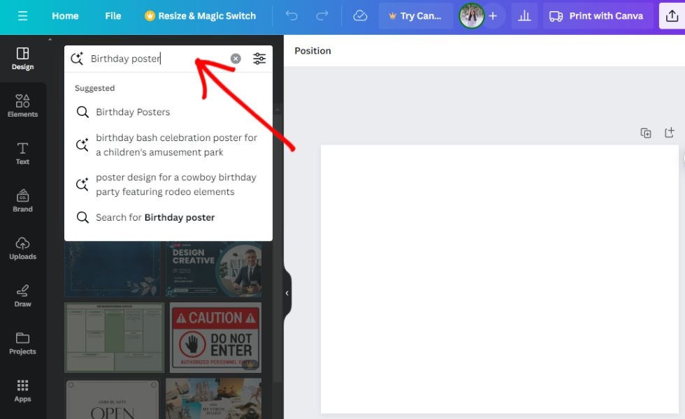 Chọn mẫu poster có sẵn trên canva