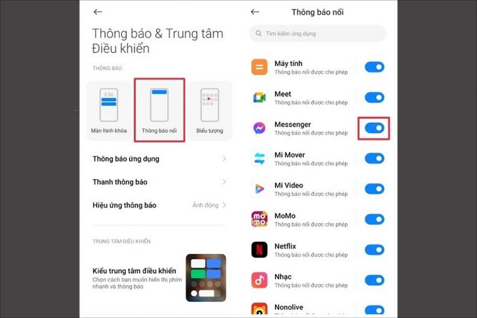 Cập nhật các thông báo nổi 