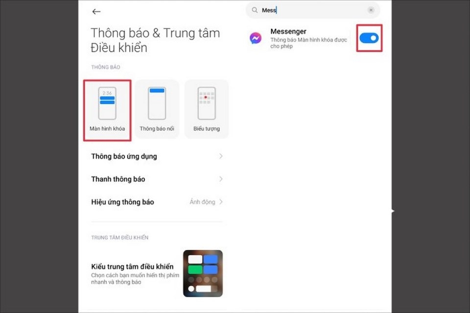 Điền thông báo trên màn hình 