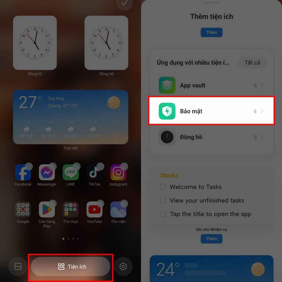 Chọn các thông tin cần thực hiện