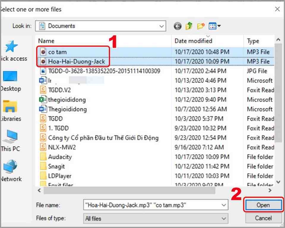 Chọn vào các đoạn file cần ghép