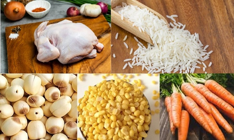 Nguyên liệu nấu cháo gà hạt sen đậu xanh