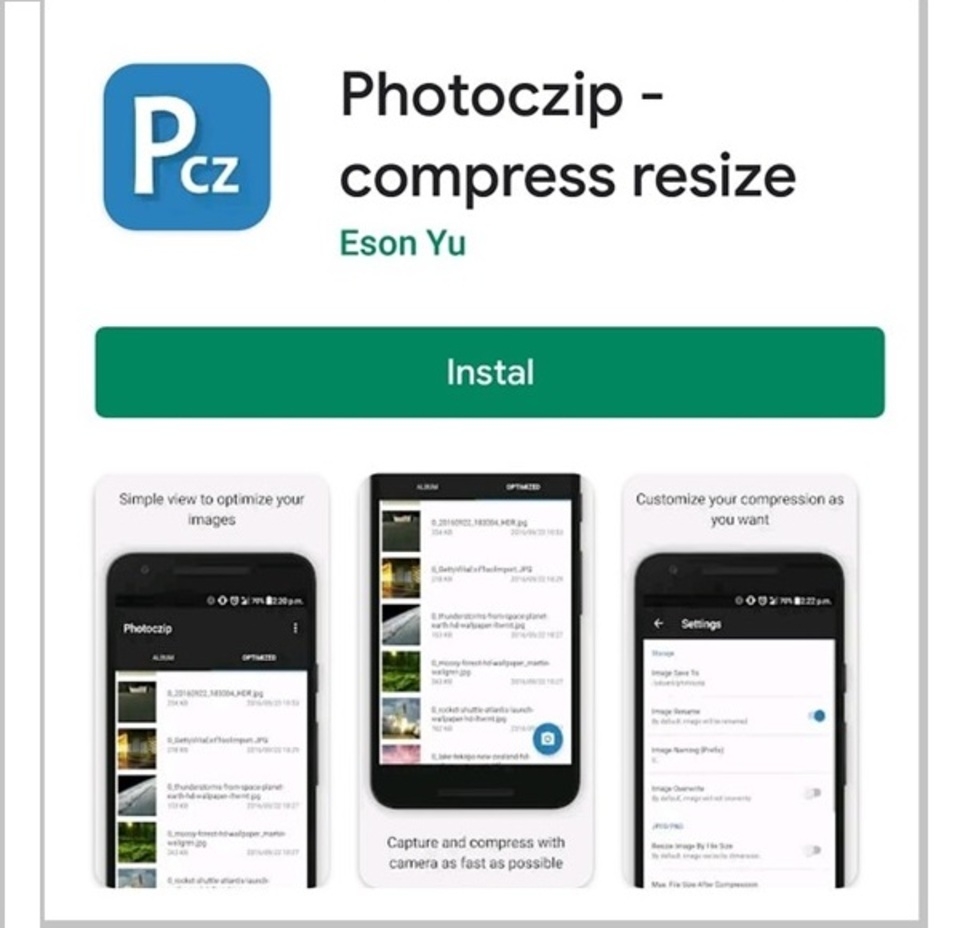 Phần mềm giảm dung lượng ảnh PhotocZip