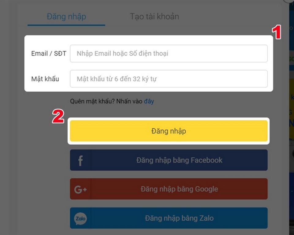 Đăng nhập thông tin