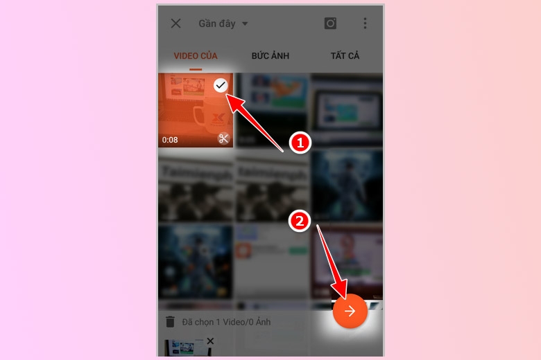 Chọn video cần chèn