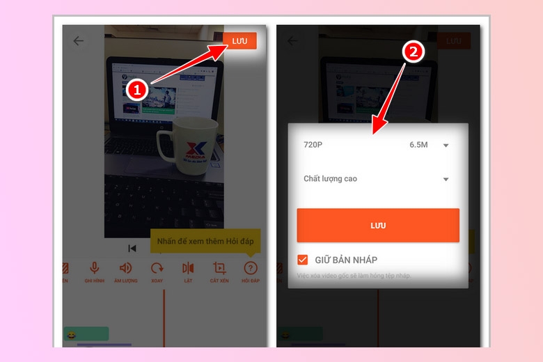 Chọn độ phân giải và lưu video