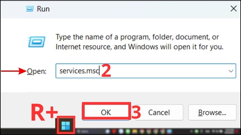 Ấn tổ hợp phím Windows + R để điền services.msc