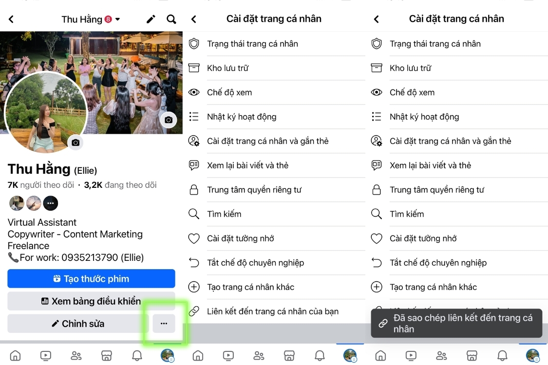 Lấy link Facebook trên điện thoại 1