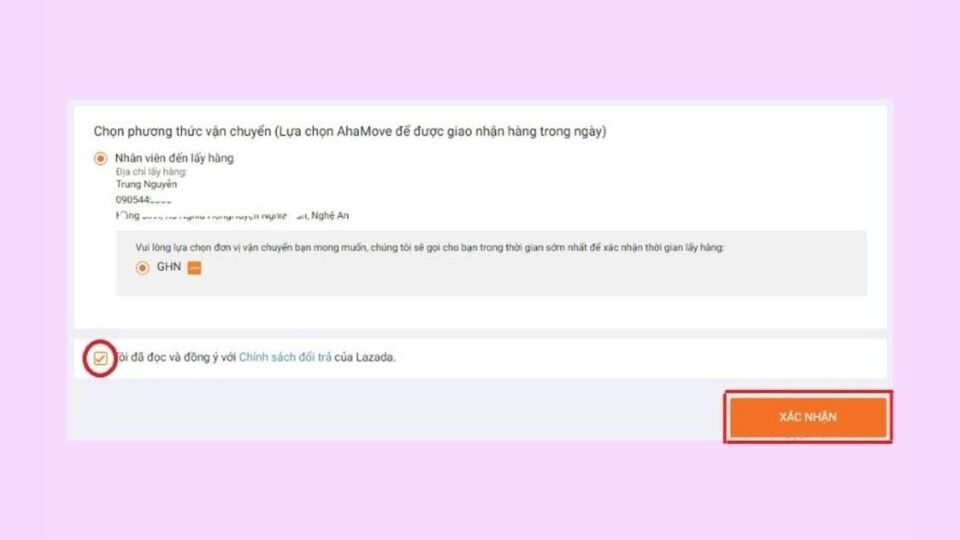 Nhấn vào Xác nhận