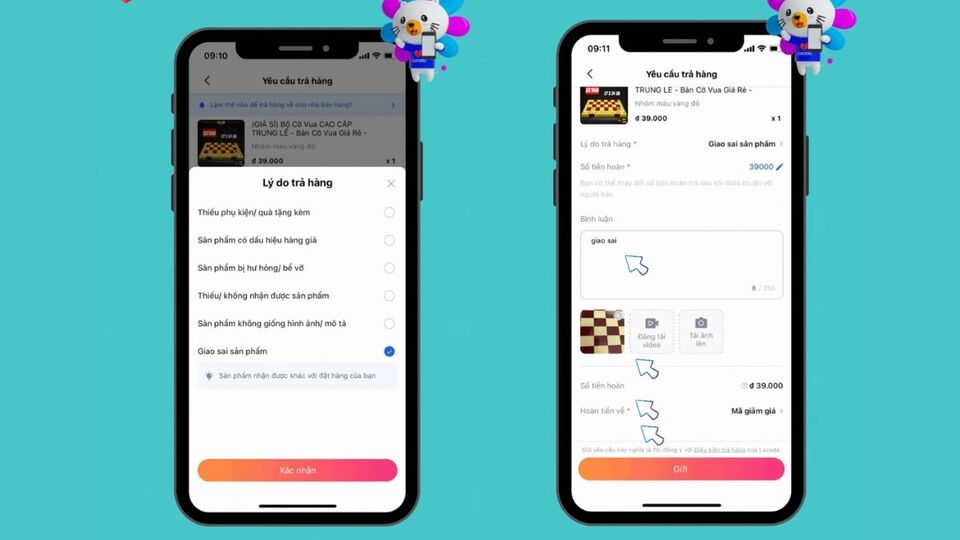 Tìm và nhấn chọn đơn hàng cần đổi trả trên Lazada