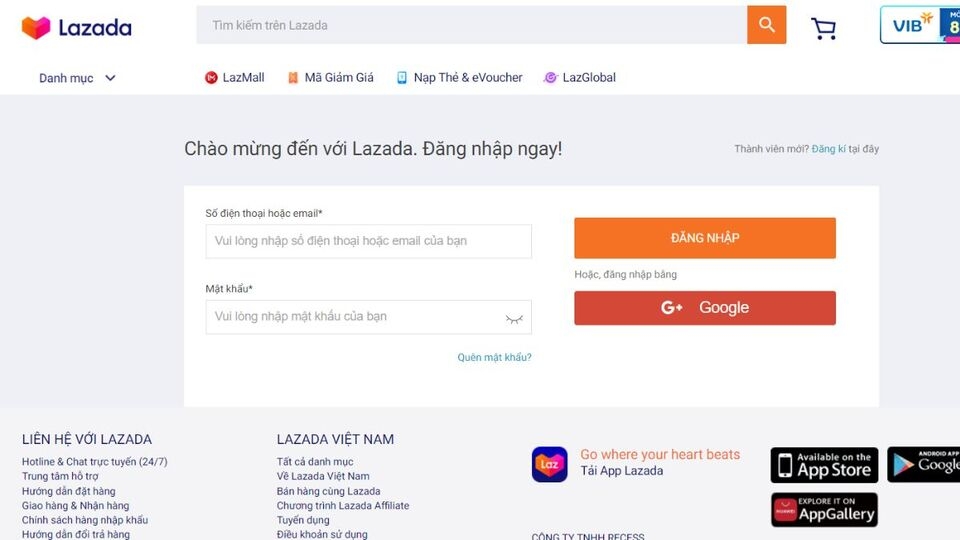 Truy cập vào Lazada