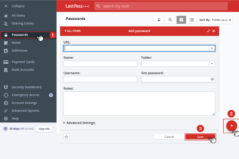 Thêm mật khẩu lưu trữ trên LastPass