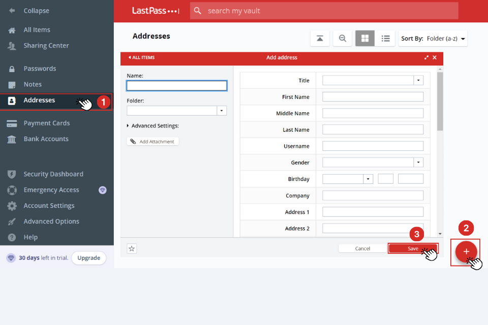 Lưu chỉ địa chỉ liên lạc trên LastPass