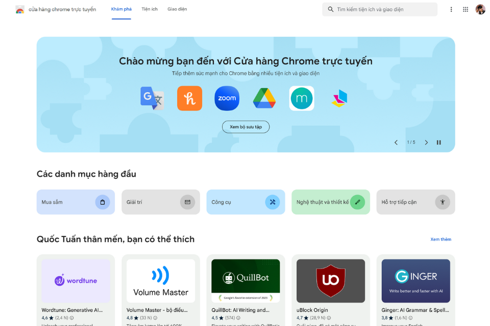 Truy cập vào Cửa hàng Chrome trực tuyến tại đây