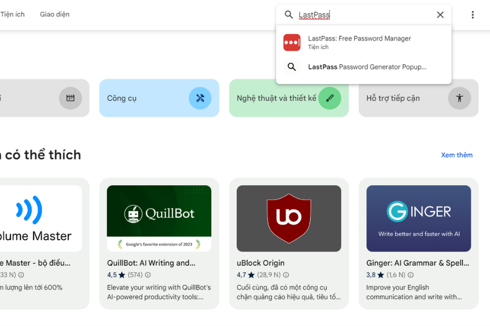 Nhập từ khóa “LastPass” vào ô tìm kiếm
