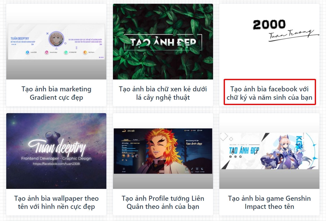 Chọn mẫu Tạo ảnh bìa facebook với chữ ký và năm sinh của bạn