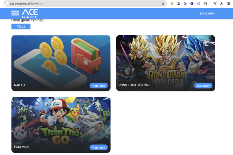 Trang chủ nạp game của NPH ACE Game