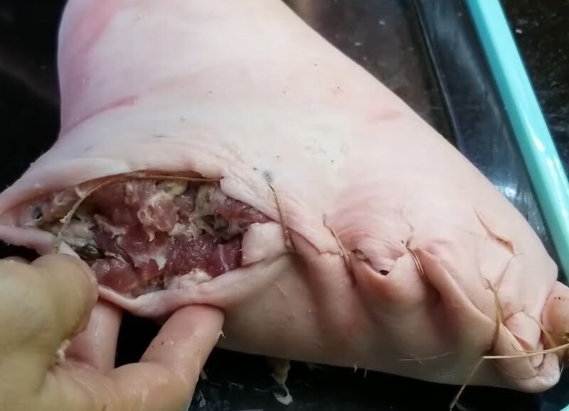 Nhồi nhân thịt vào chân giò
