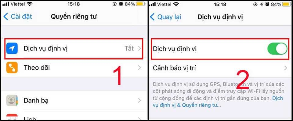 Quá trình định vị trên thiết bị