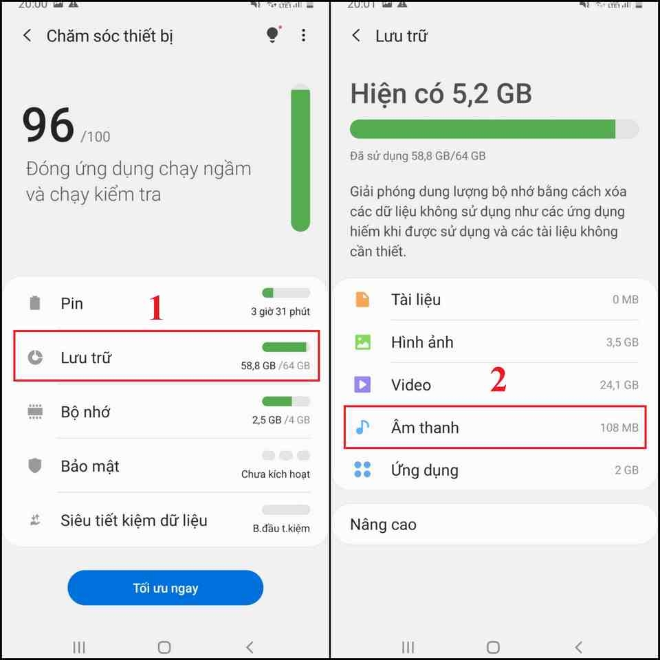 Chọn vào những mục cần xóa