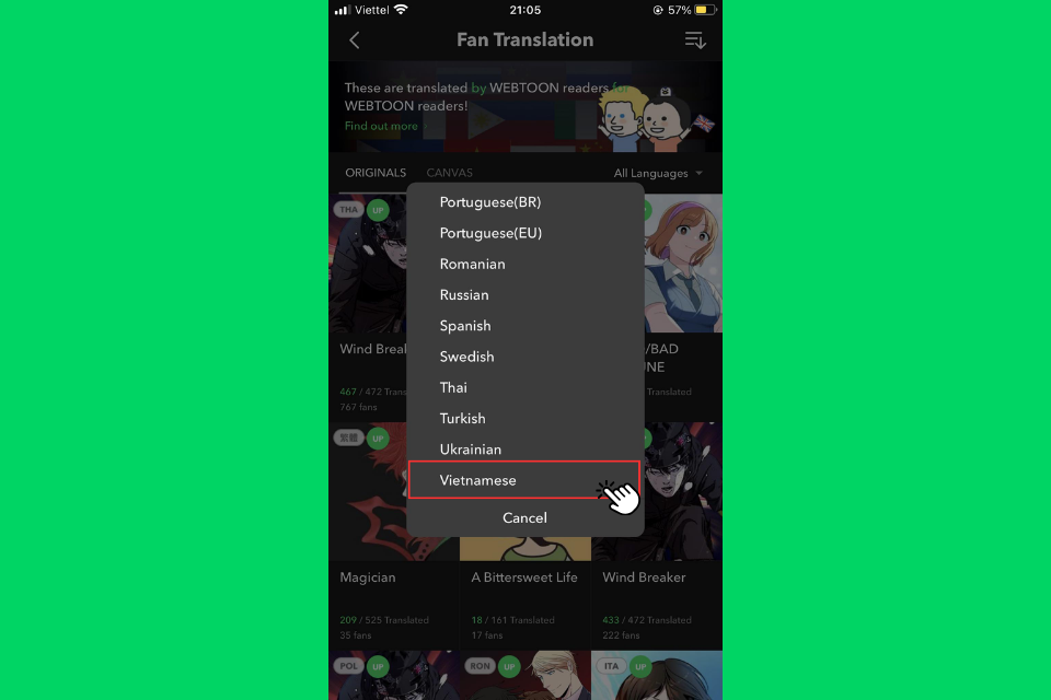 Nhấn chọn All Languages rồi chọn Vietnamese