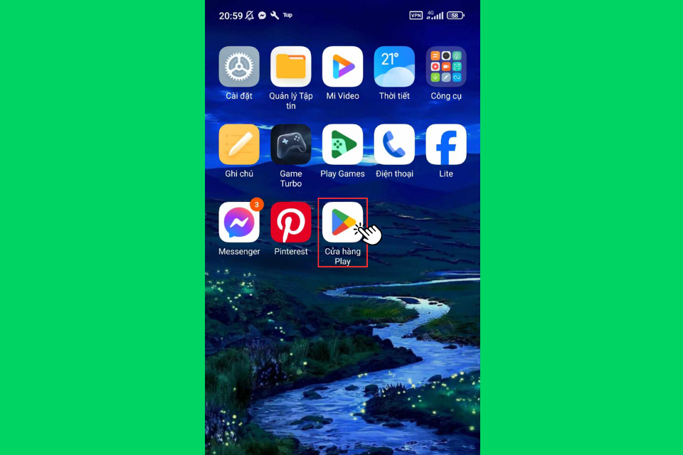 Bước đầu tiên bạn cần mở ứng dụng Google Play Store trên điện thoại Android của bạn