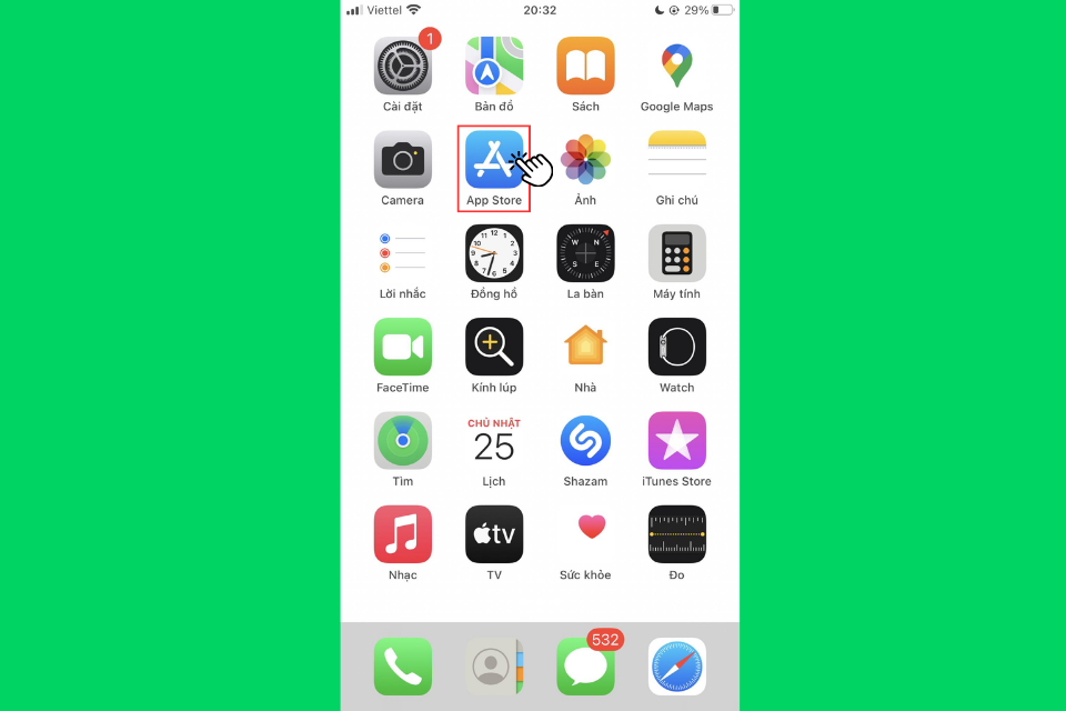 Đầu tiên bạn cần phải mở ứng dụng App Store trên iPhone hoặc iPad của bạn
