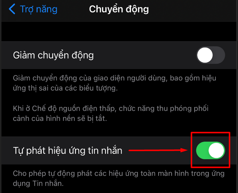 Cập nhật tính năng chuyển động 