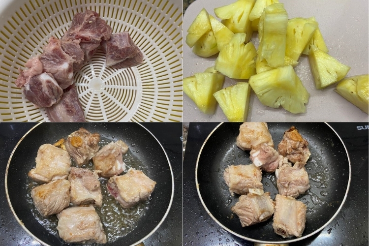 Sơ chế nguyên liệu và chiên sườn heo non