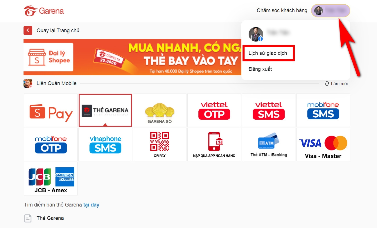 lịch sử nạp thẻ garena 5