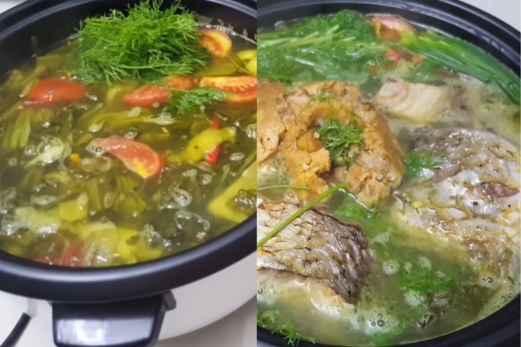Thành phẩm lẩu cá chép om dưa