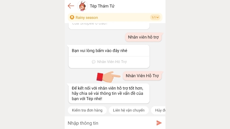 Chat với nhân viên hỗ trợ bằng ứng dụng Shopee 2