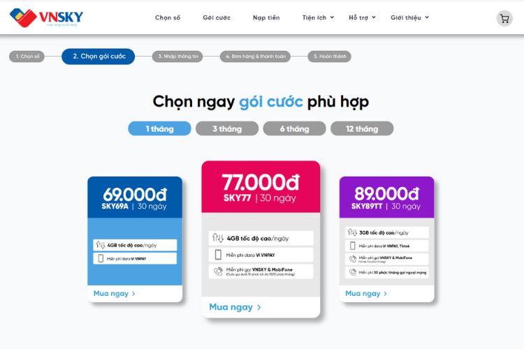 Chọn gói cước mua kèm (nếu có)