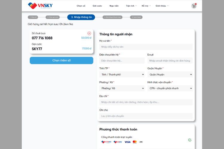 Điền thông tin người nhận