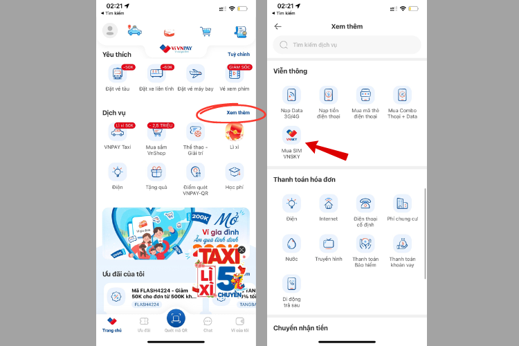 Mua sim VNSKY qua ứng dụng VNPAY