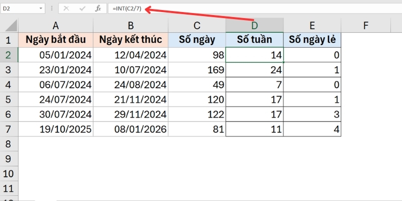 Sử dụng hàm DATEDIF