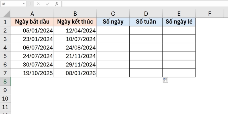 Cách tính số tuần giữa hai mốc thời gian