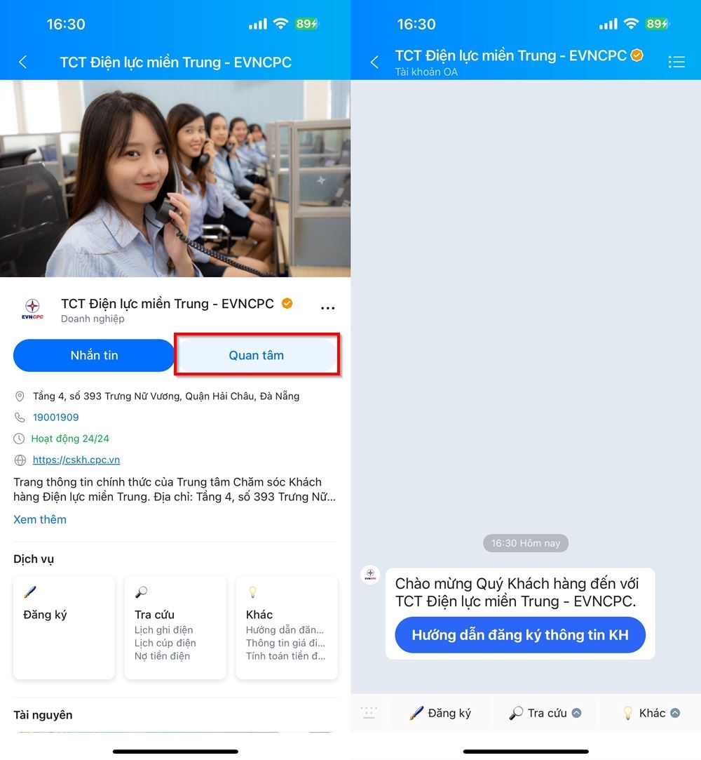Cách đăng ký nhận thông báo tiền điện trên Zalo 2
