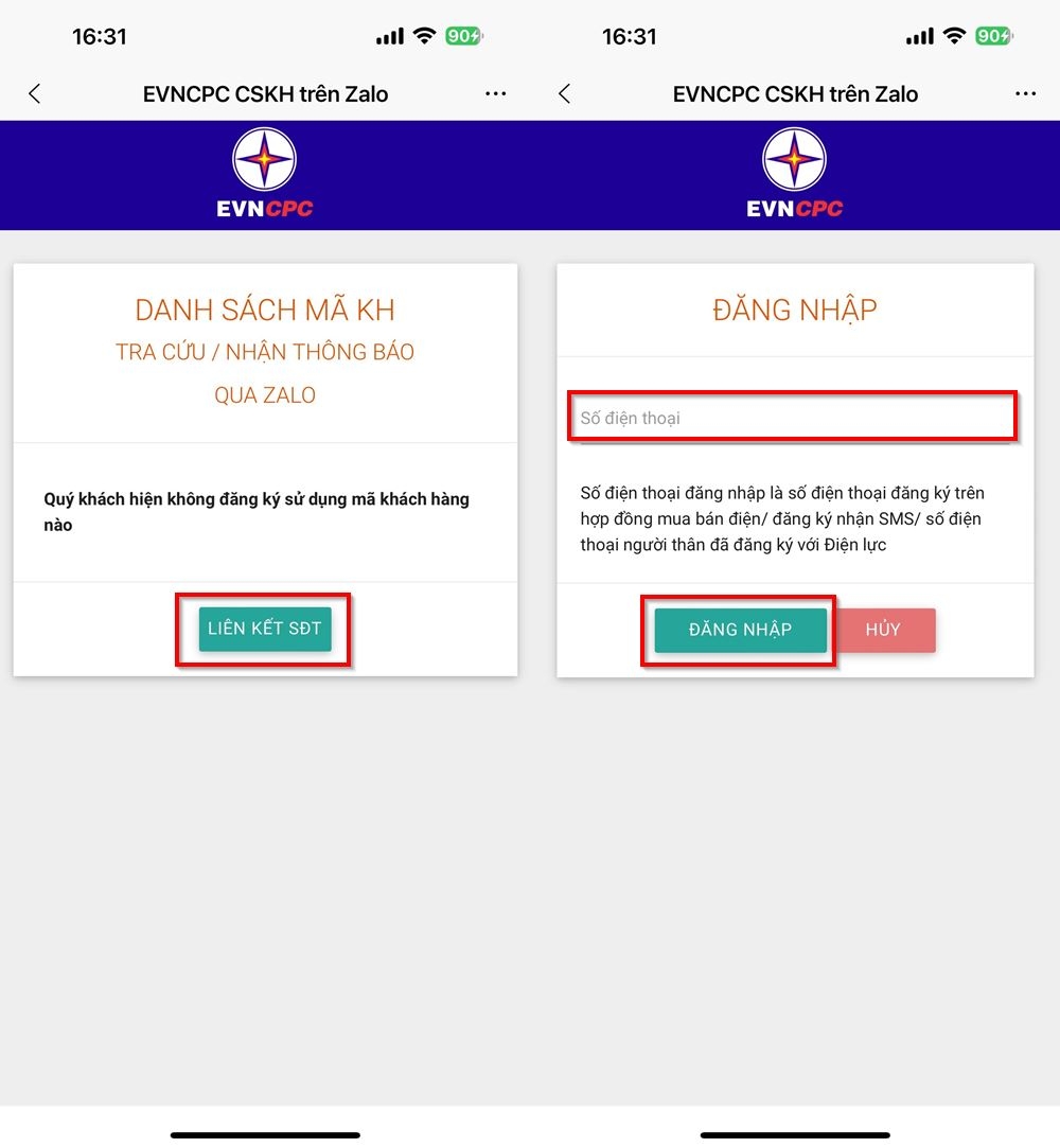 Cách đăng ký nhận thông báo tiền điện trên Zalo 4