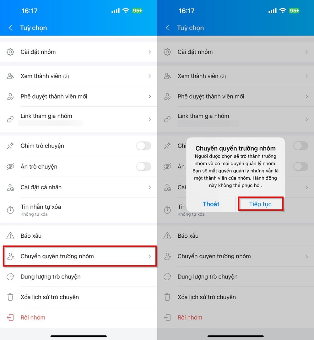 Cách chuyển quyền trưởng nhóm trên Zalo 2