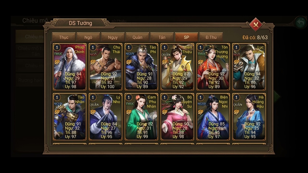 Danh sách các tướng trong game