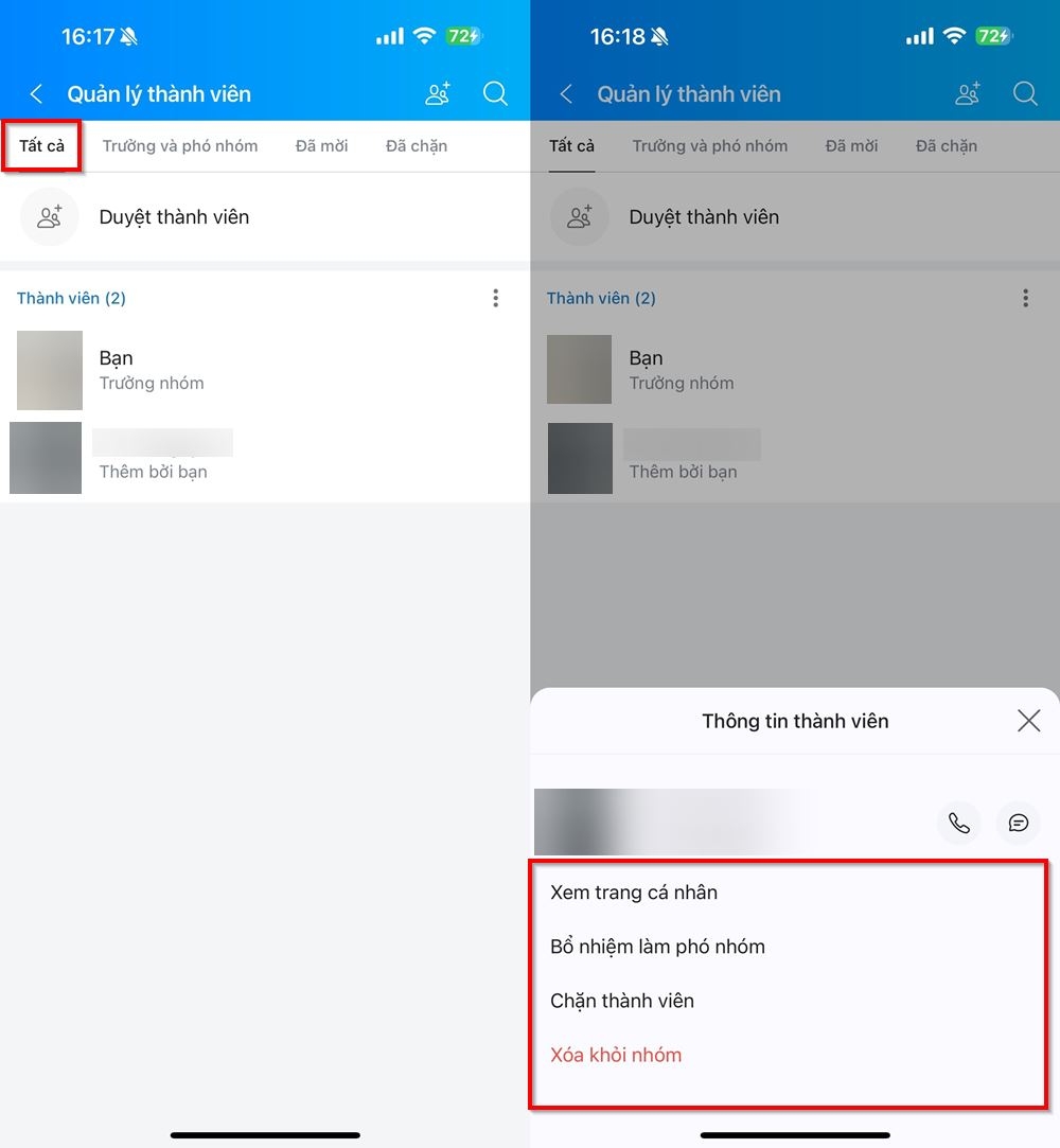 Cách xóa, chặn, bổ nhiệm thành viên trên nhóm offline Zalo 2