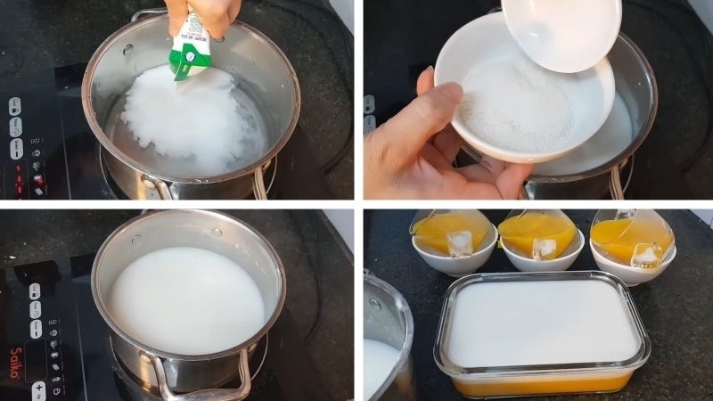 cách làm thạch xoài nấu lớp thạch sữa