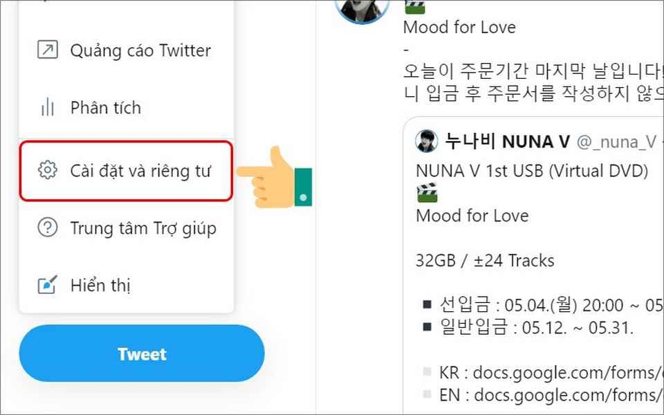Người dùng chỉ cần vào phần cài đặt